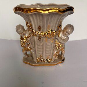 Japan Ceramic VASE Cherubs Gold Garland Angels ART POTTERY